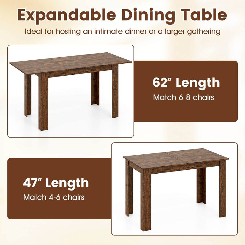 Costway 47”-62” Extendable Dining Table for 4-8 People for Dining Room - See Details