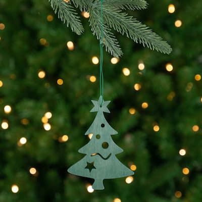 4.75" Teal Green Wooden Cut Out Christmas Tree Ornament