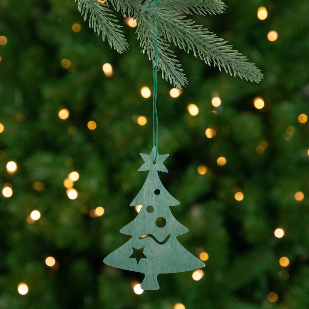 4.75" Teal Green Wooden Cut Out Christmas Tree Ornament