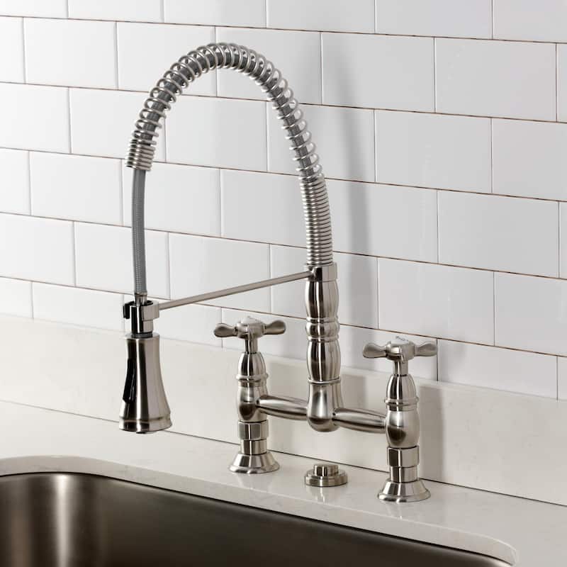 Kingston Brass Essex Double-Handle Wall-Mount Pre-Rinse Bridge Kitchen Faucet