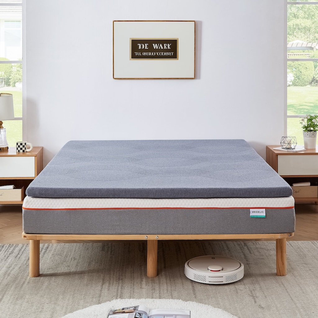 2 Inch Mattress Topper, Comfort Memory Foam Bed Topper with Removable Washable Cover, Gray - Grey