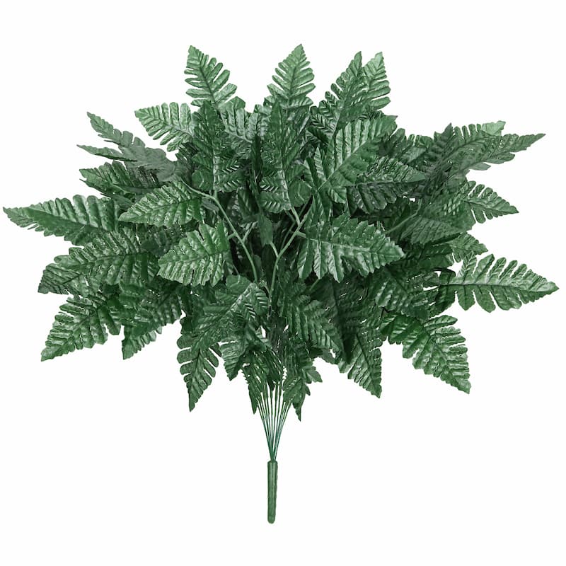 Set of 4 Artificial Leather Fern Leaf Stem Plant Greenery Foliage Bush 18in - 18" L x 9" W x 0.5" DP