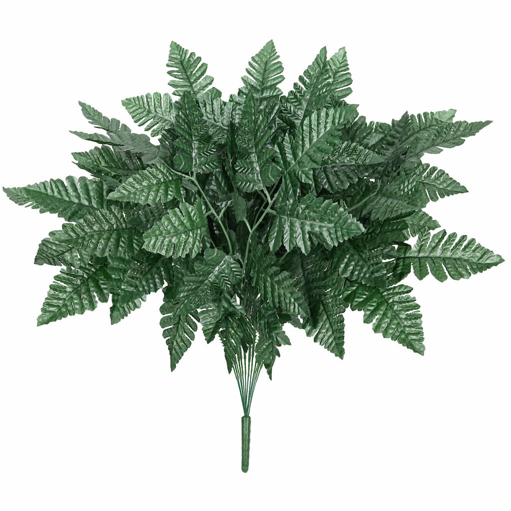 Set of 4 Artificial Leather Fern Leaf Stem Plant Greenery Foliage Bush 18in - 18" L x 9" W x 0.5" DP