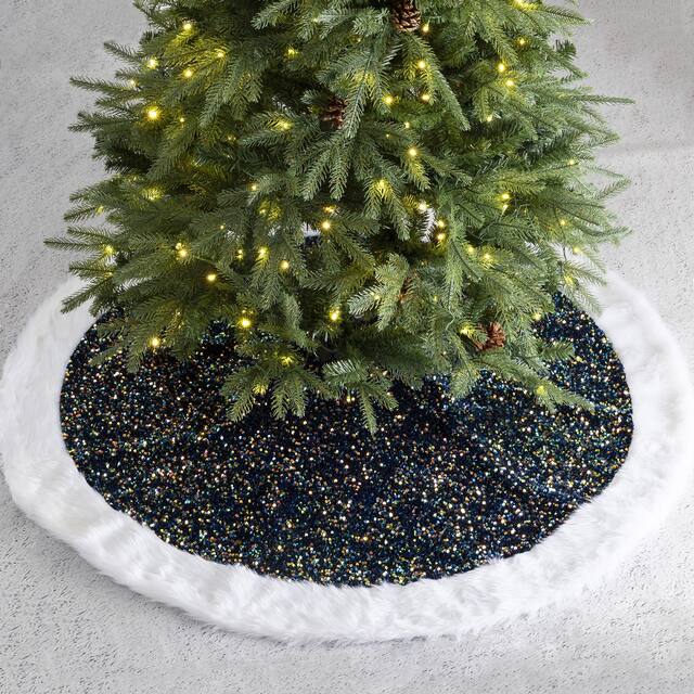 Glitzhome 48"D Sequin Christmas Tree Skirt