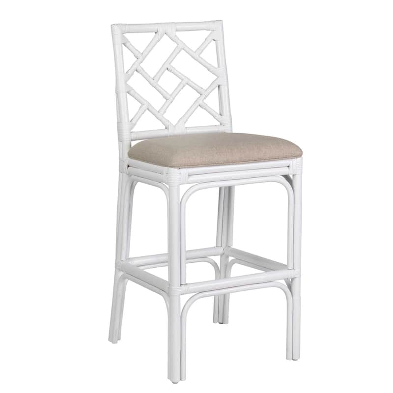 Natural Rattan Handmade Chippendale Single Cushioned Bar Stool by East at Main