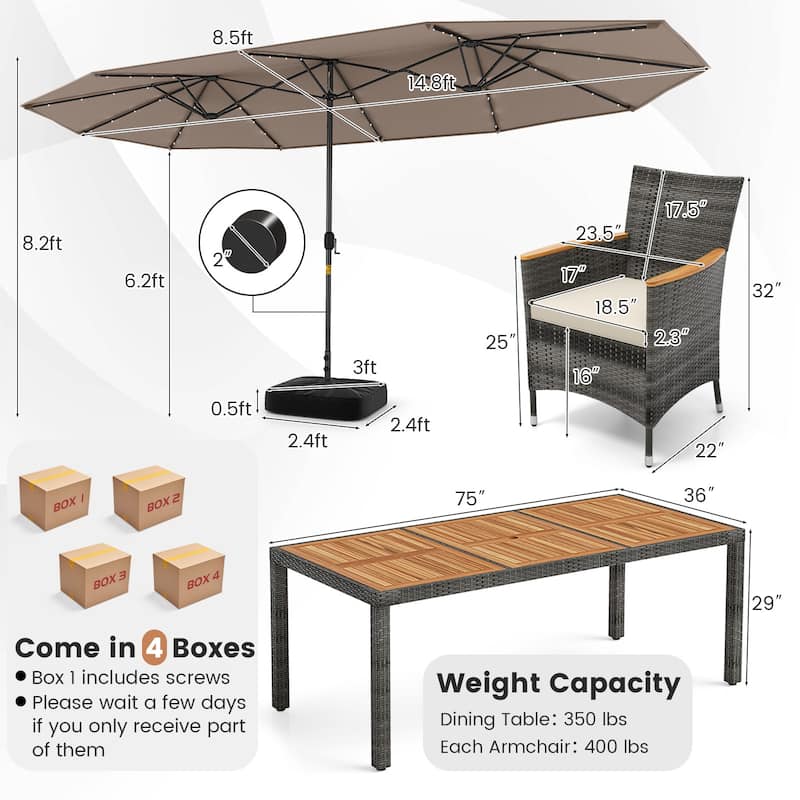 Costway 11 PCS Patio Dining Set with 15 ft Double-Sided Patio Umbrella - See Details