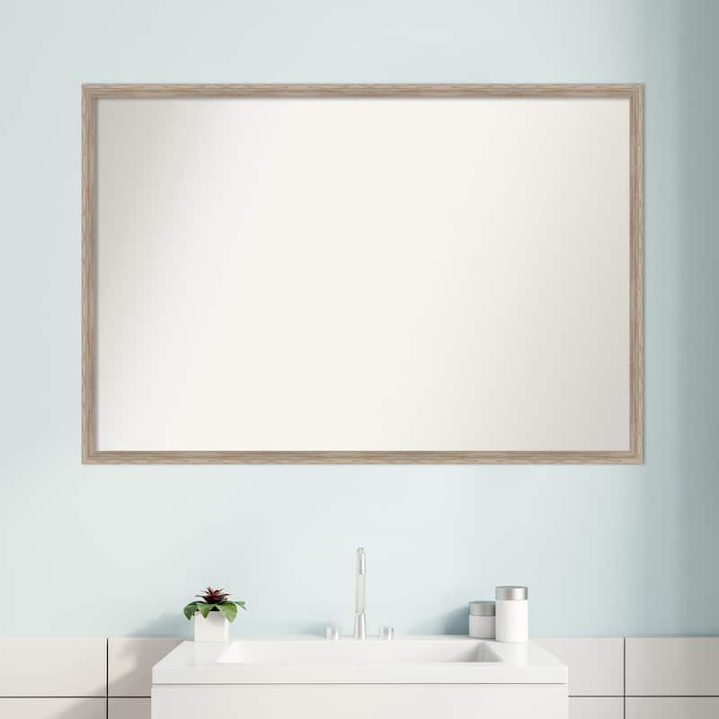 Non-Beveled Wood Bathroom Wall Mirror - Hardwood Wedge Whitewash Frame