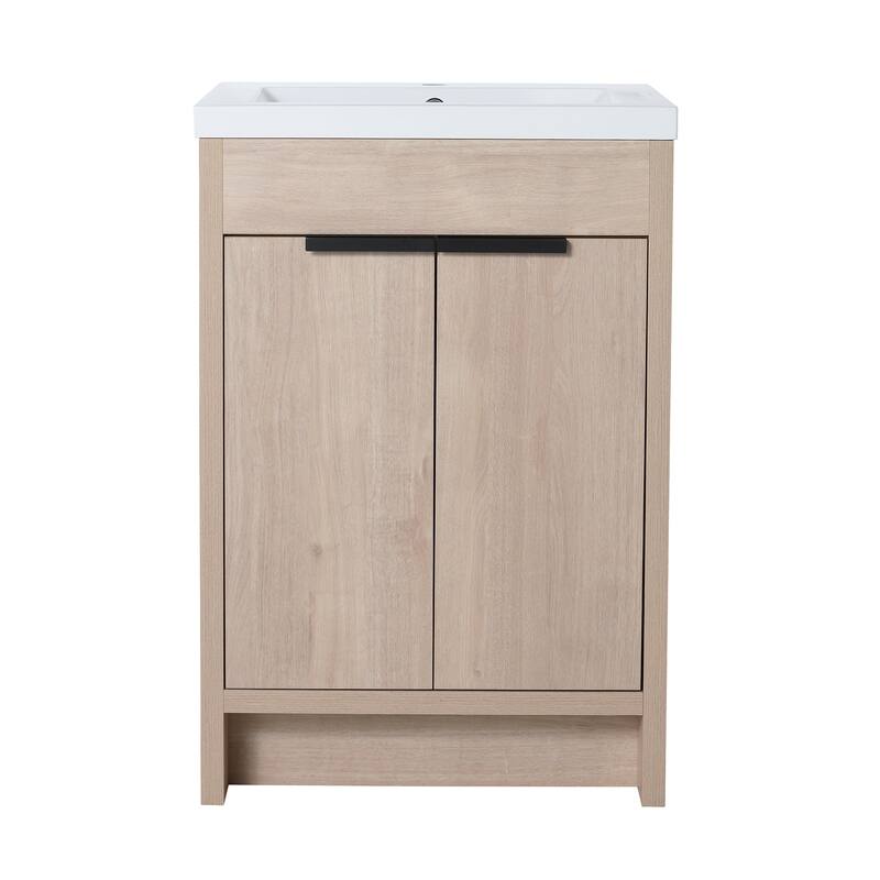 Freestanding Plywood Bathroom Vanity Set in Plain Light Oak with Integrated Sink