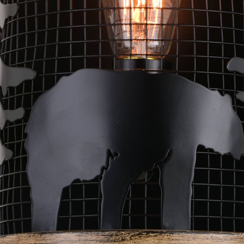 Kodiak 1 Light Black Cage Rustic Wall Sconce Bear and Tree Motif - 8-in W x 12-in H x 5.25-in D