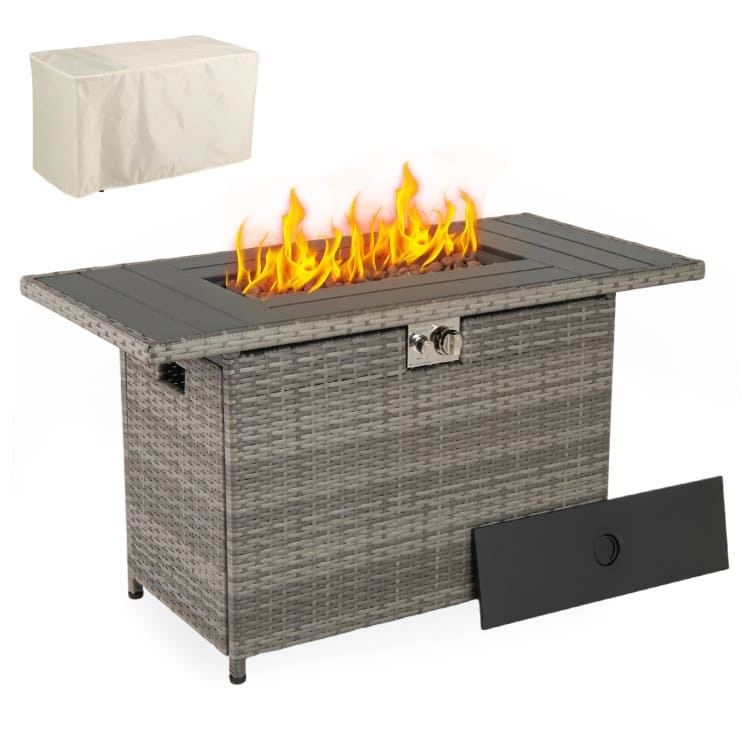 Propane Fire Pit Table 50000 BTU Outdoor Patio Heater with PE Rattan Coffee Table and Stainless Steel Burner