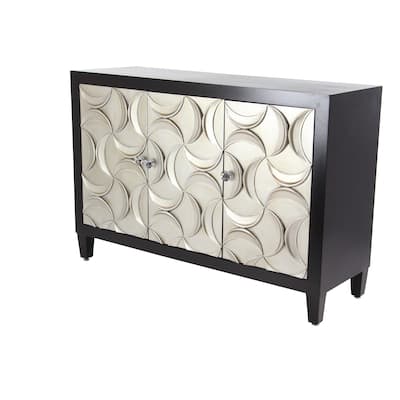 Wooden Moon Silver Crescent Relief Design 2 Door Cabinet with Crystal Knob Handles - Black - Roche River Decor