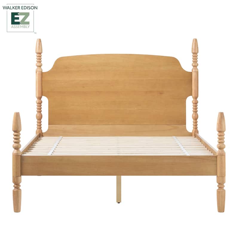 Walker Edison Easy Assembly Solid Wood Queen Bed with Wood-Turning Detail