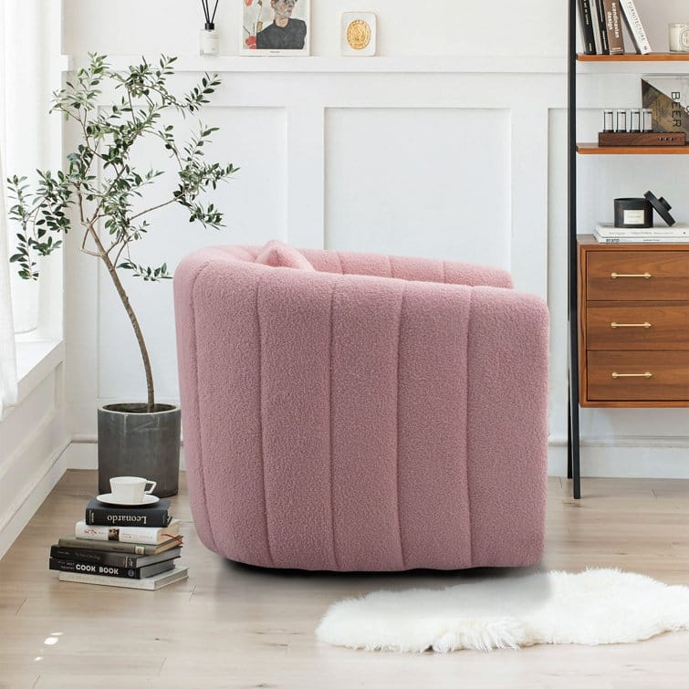 Ebello Oversize Velvet Swivel 360° Rotation Barrel Comfy Round Armchair With Pillow For Living Room Bedroom