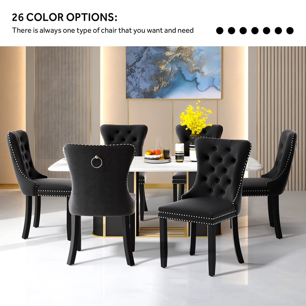 Upholstered Tufted Velvet Dining Chair with Solid Wood Legs – Set of 6