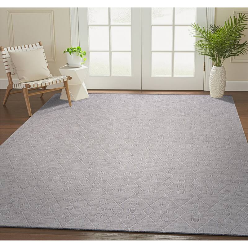 Alameda Solid Color Geometric Machine Washable Indoor Area Rug