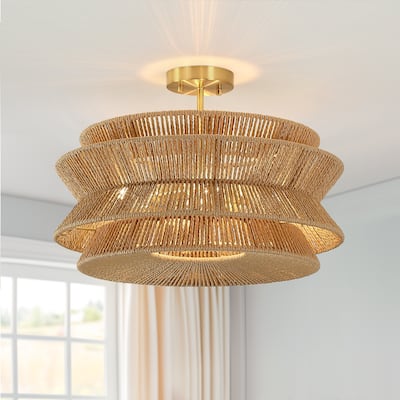 Silvia 4-Light Tiered Woven Rope Semi-Flush Mount Ceiling Light - 20'' W