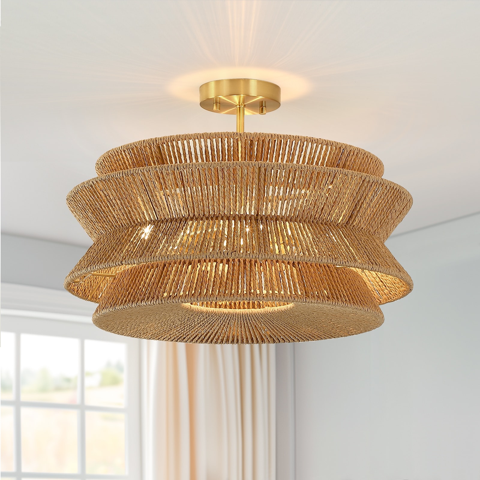 Silvia 4-Light Tiered Woven Rope Semi-Flush Mount Ceiling Light - 20'' W