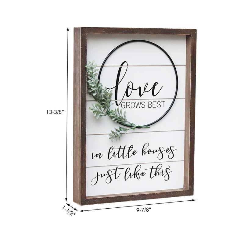 Rustic Farmhouse Accent Love Sign Plaque with PVC Green Leaf, 13.4"H