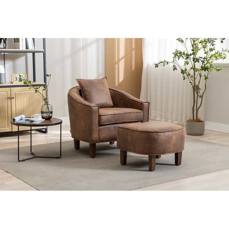 Leather barrel discount chair with ottoman