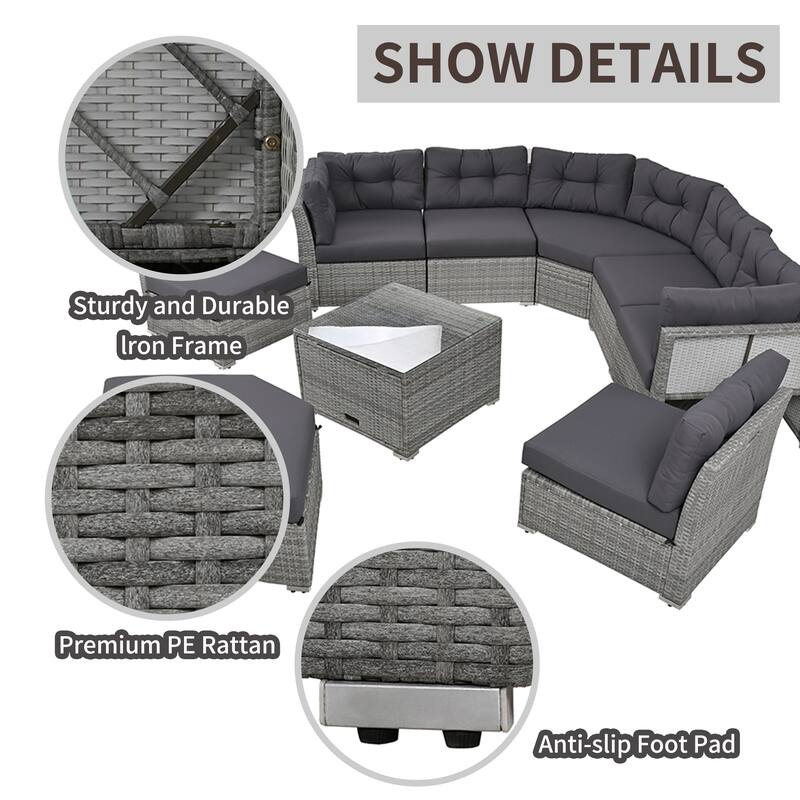 Outdoor Patio Rattan Sectional Set w/ Cushions & Table, Daybed Seating