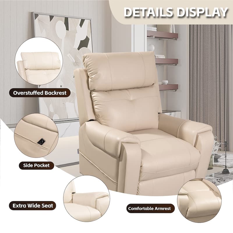 Beige Power Recliner Sofa Lift Recliners w/Side Pocket & USB Port,Beige