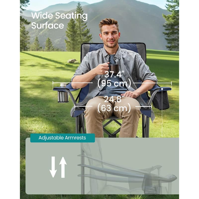 Lumbar Support Folding Camping Chair with High Backrest and Cup Holders Included Carry Bag - 24.8"D x 37.4"W x 39.2"H