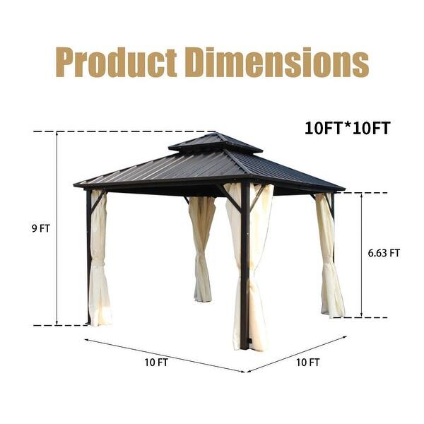 Zenova Outdoor Hardtop Gazebo Steel Patio Gazebo With Curtains Bed