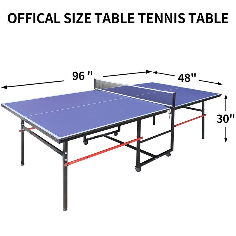 Roomfitters 8ft Indoor Ping Pong Table, Foldable & Portable Table Tennis Table Set with Net, 2 Paddles and Balls, Blue