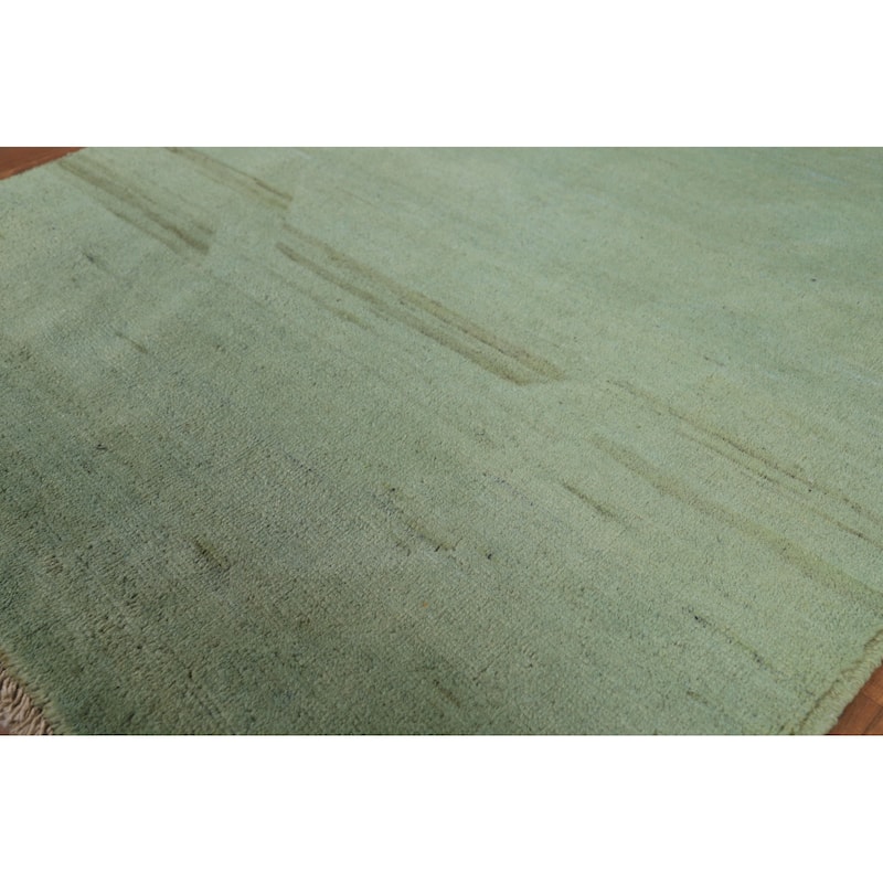 Green Gabbeh Modern Foyer Rug Handmade Wool Carpet - 3'6"x 4'8"