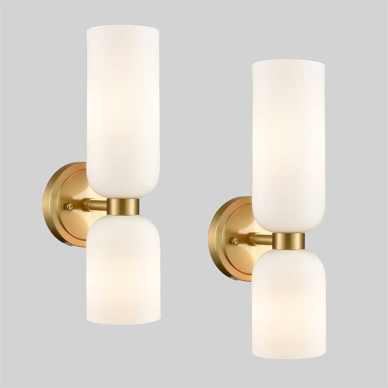 Livia Modern Wall Sconces 2-Light Vanity Light,Milky White Glass, Set of 2 Sconces - Brass