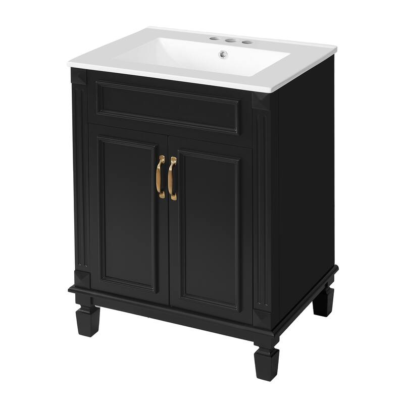 24" Bathroom Vanity with Top Sink, Modern Bathroom Storage Cabinet with 2 Soft-Closing Doors