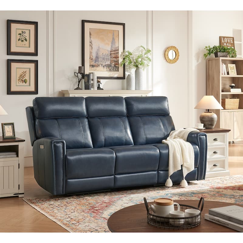 81.5'' Genuine Leather Zero Gravity Power Recliner Sofa with Power Headrest, USB&USB-C Port