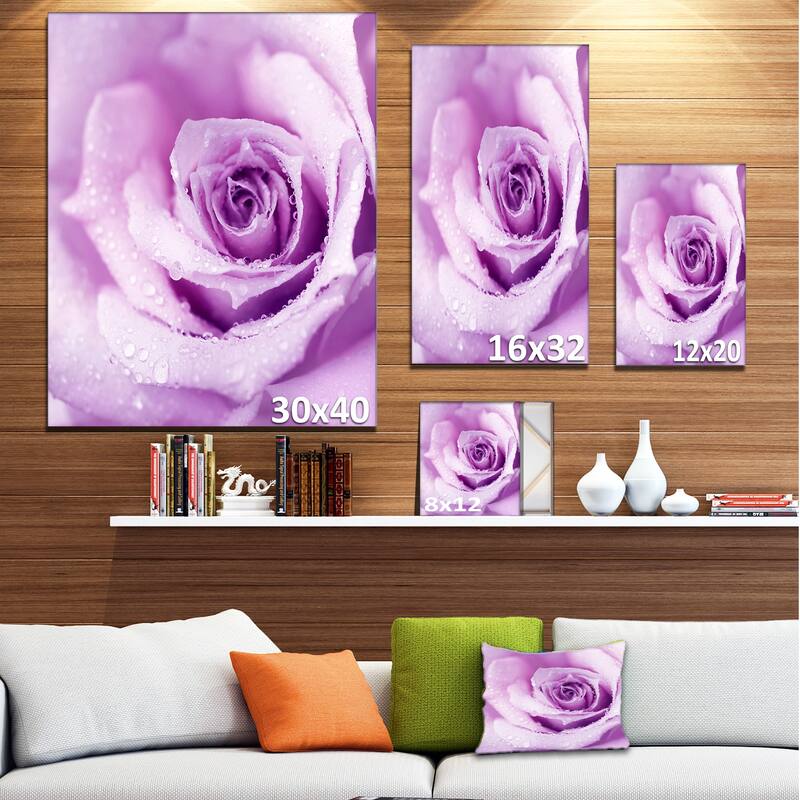 Designart "Purple Wet Rose Background" Flowers Canvas Wall Artwork Print