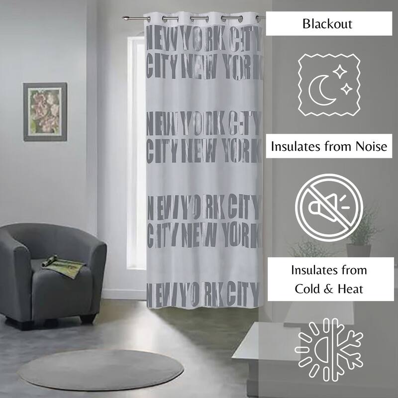 New York City Themed Blackout Extra Wide Curtain Panel 102x55 Inch
