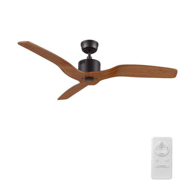 CARRO Haleth 52" 3-Blade Ceiling Fan with Remote-Solid Wood Blades - Black/Walnut