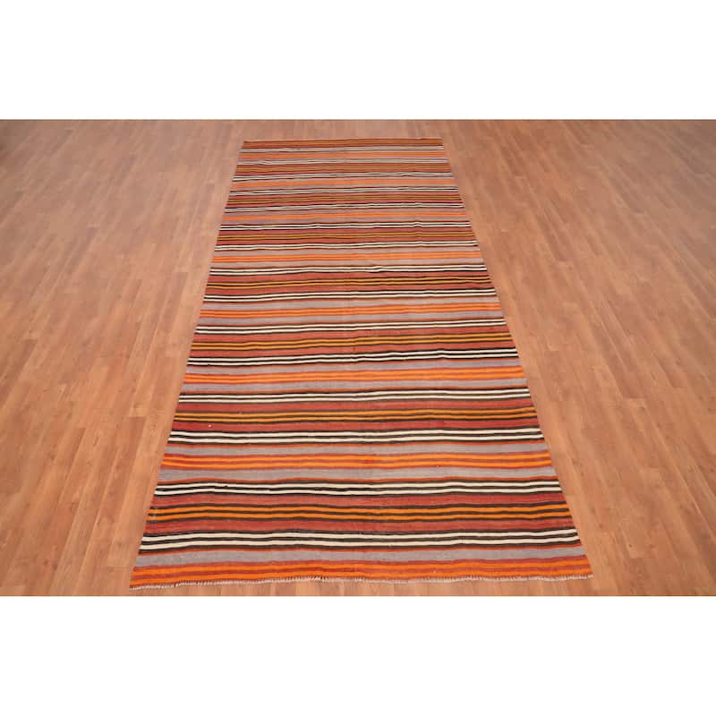 Hand Woven Oriental 100% Wool Carpet Southwestern Geometric Oranges & Rust Kilim Area Rug - 11' 0'' X 5' 1''