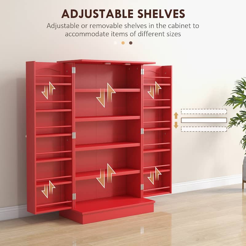 Kitchen Pantry Storage Cabinet with Adjustable Shelves and Side Racks, Buffet Cabinet Sideboard with Anti-Tip Wall Strap