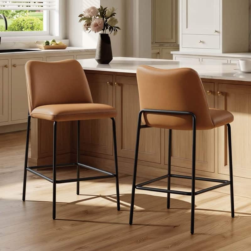 Spruce & Spring Modern 26-Inch Counter Height Upholstered Bar Stools with Back & Footrest, Metal Frame, Set of 2/3/4