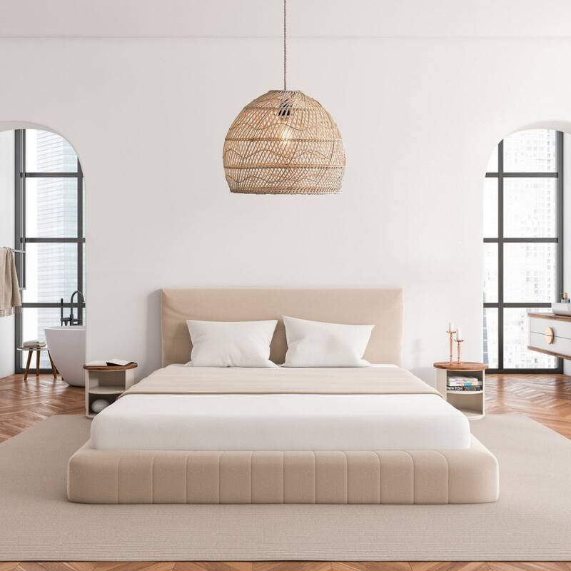 Santana Brown Rattan Pendant Light – Large Handwoven Ceiling Light Fixture for Living Room, Kitchen in Boho & Coastal Style