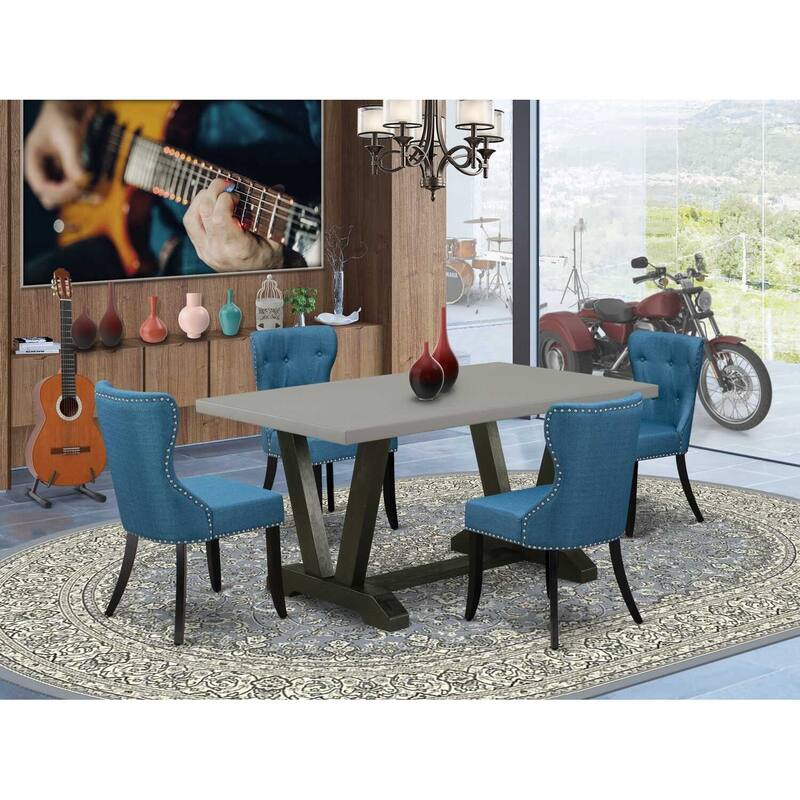 HomeStock 5-Piece Natural Oak Finish Solid Wood Top Dining table with 4 Chairs