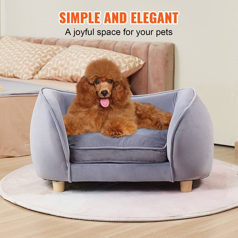 Grey Pet Sofa Dog Couch with Wooden Legs Suitable for Small-Sized Dogs and Cats - 27 x 15 x 15 inch