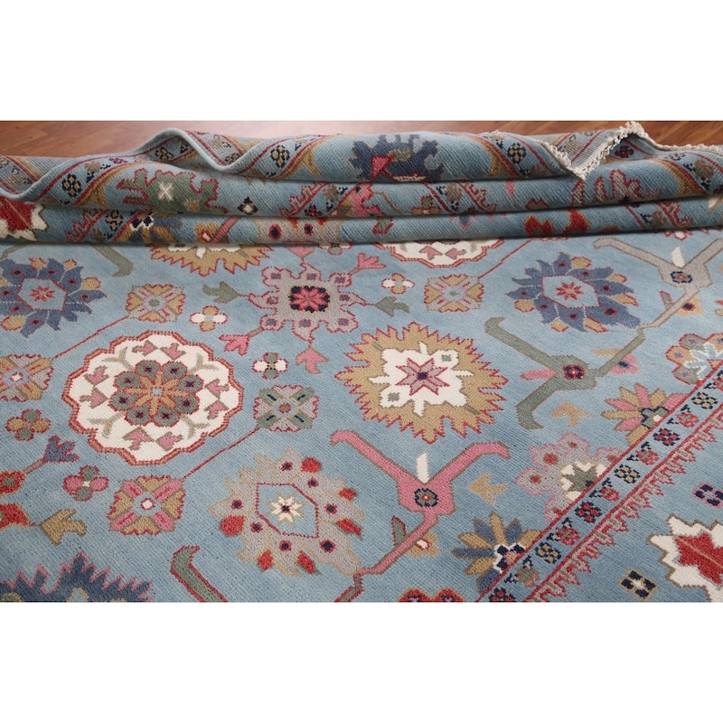 Light Blue Oushak Area Rug Hand-Knotted Oriental Wool Carpet - 8'3"x 9'10"