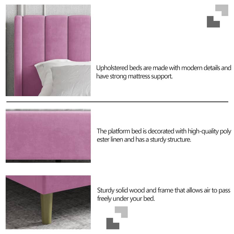 Aufank Bed Frame Upholstered Platform with Wooden Slats, Noise-Free