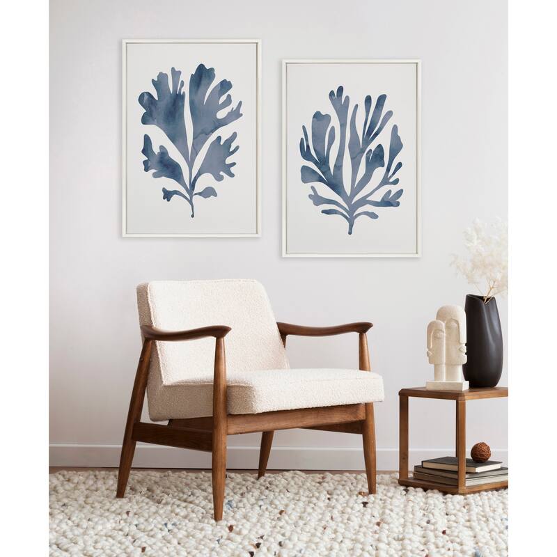 Sylvie Beaded Neutral Blue 1 2 Canvas Set by Creative Bunch Studio