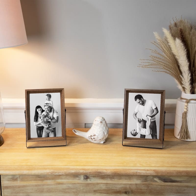 Wooden Photo Frames with Display Stand for 5" x 7" Photo - Dark Brown - Set of 2