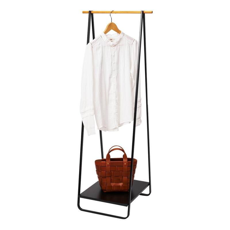 Yamazaki Home Coat Rack with Shelf, Steel, Holds 24.2 lbs - L 18.5 x W 20.47 x H 55.12 inches - Black