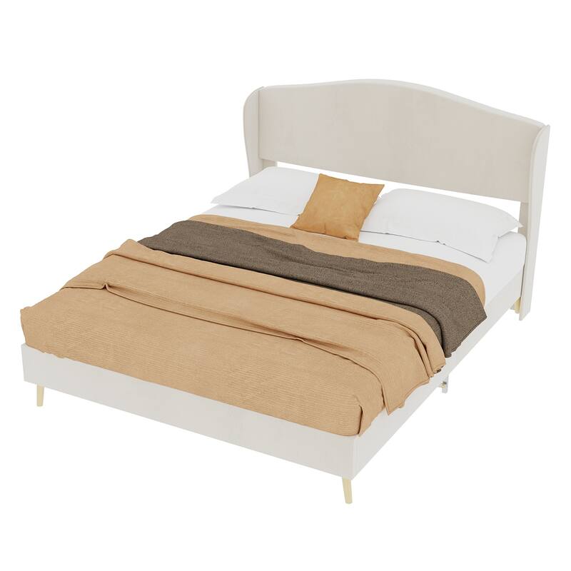 Upholstered Bed Frame Fabric Platform Bed with Wingback Headboard/Wood Slats Support/No Box Spring Needed/Noise-Free Structure