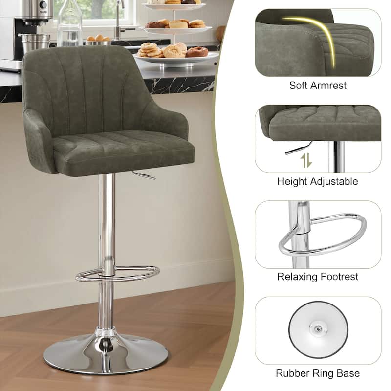 VECELO Adjustable Swivel Modern Bar Stool with Back Barstools Set of 2/ Barstools Set of 4
