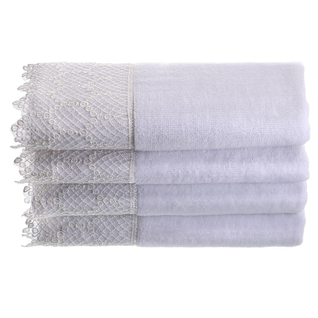 Creative Scents White Fingertip Towel Set with Gorgeous Trim, 4 Pack