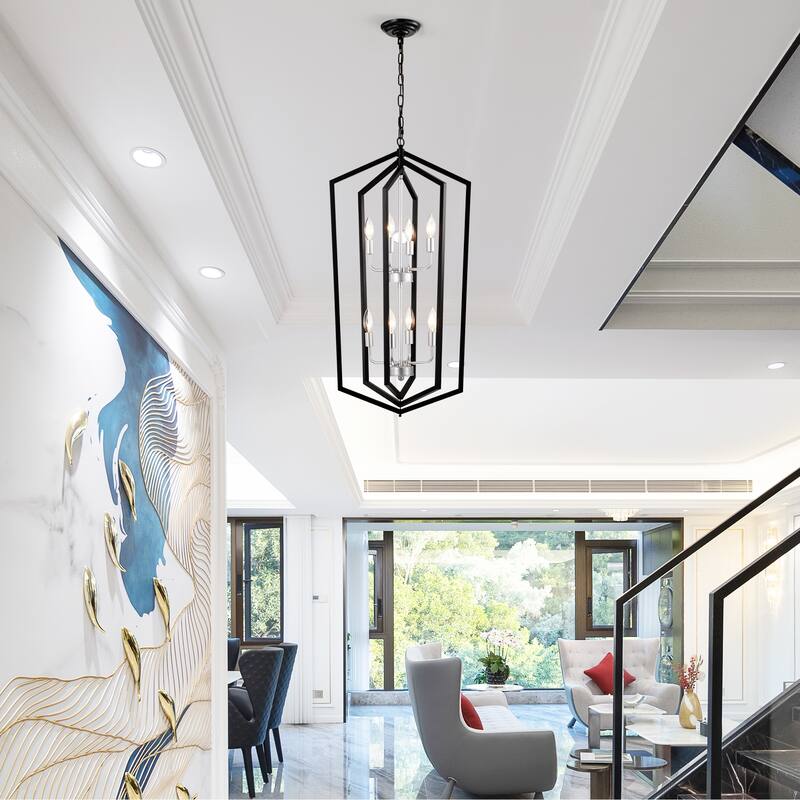 8-Light Farmhouse Kitchen Chandeliers, Matte Cage Light Fixture Adjustable Height Chandeliers for Dining Room Hallway